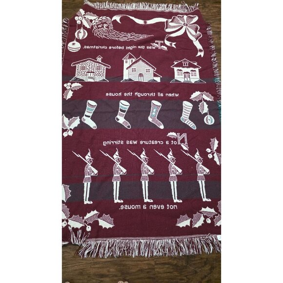 Vintage Christmas-Themed Woven Cotton Throw Blanket 47" X 70" Made In Spain - Picture 3 of 8